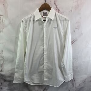Tesla Shirt Mens Small White Button Up Long Sleeve Cotton Embroidered